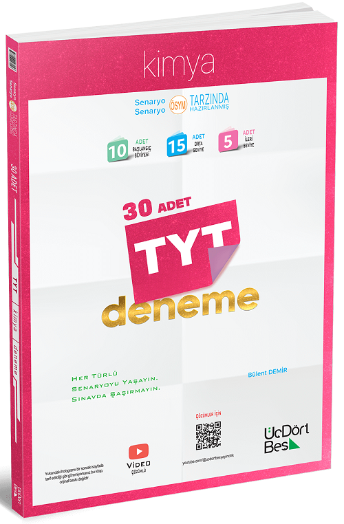 Üç Dört Beş YKS TYT Kimya 30 Deneme - Bülent Demir Üç Dört Beş Yayınları