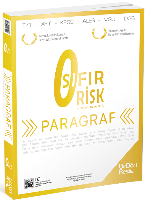 Üç Dört Beş YKS TYT AYT KPSS Paragraf 0 Sıfır Risk Soru Bankası Video Çözümlü - Hamza Kaya Üç Dört Beş Yayınları