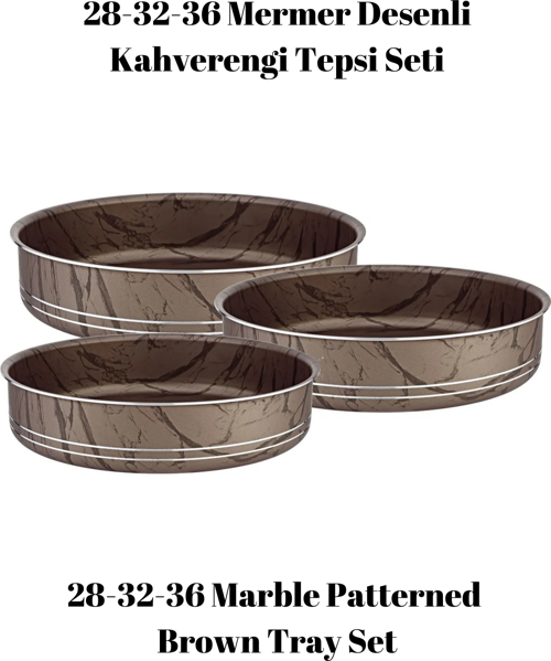 Montella 3'Lü Mermer Desenli̇ Kahverengi Tepsi̇ (28-32-36 cm)