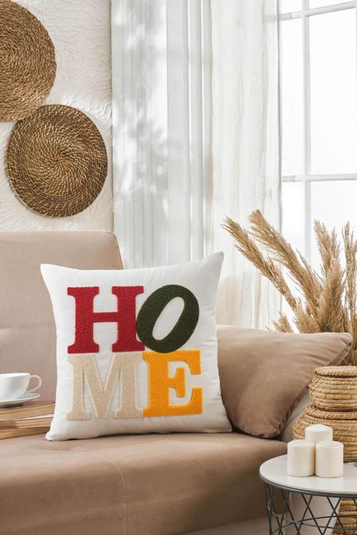 Dekoratif Punch Home Nakışlı Kırlent Kılıfı