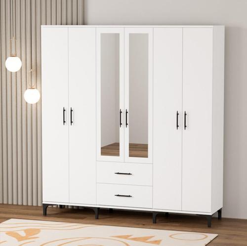 Garaj Home Doğa 6 Kapaklı 2 Çekmeceli Aynalı Dolap - Beyaz