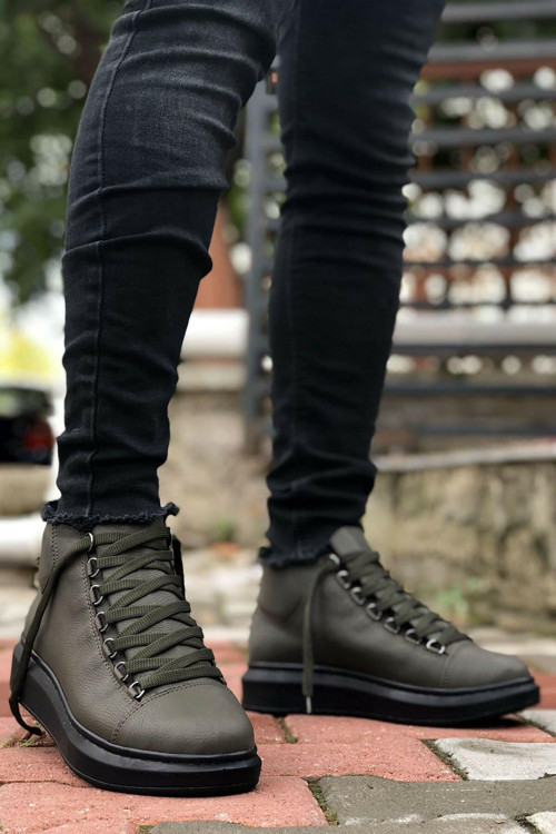 Bot Model Yüksek Taban Haki Siyah Erkek Ayakkabı