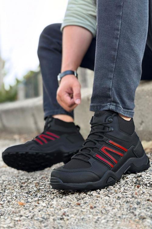 Siyah Kırmızı Outdoor Trekking Erkek Spor Bot