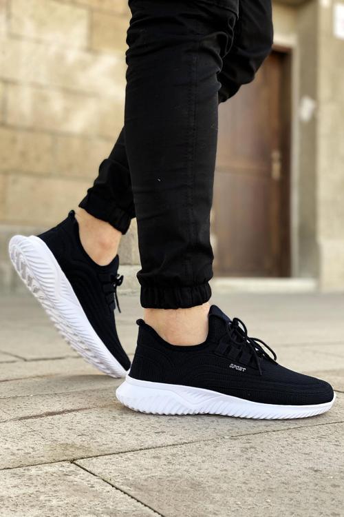 Siyah Beyaz Beyaz Ultra Hafif Triko Spor Ayakkabı
