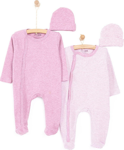 HelloBaby Yenidoğan Çizgili 2li Patikli Tulum-Şapka Unisex