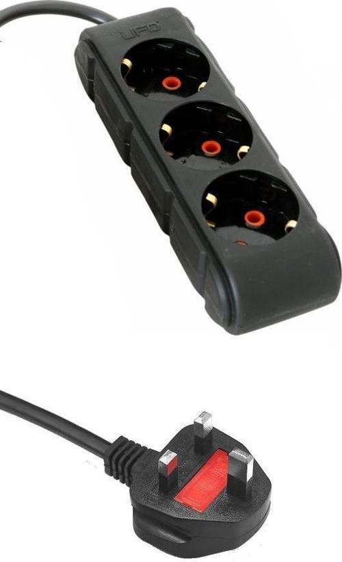 İngiliz Priz Çevirici 3 Portlu Kablolu Topraklı