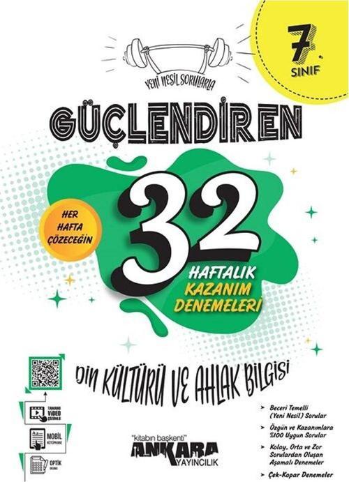 Ankara Yayıncılık 7. Sınıf Din Kültürü ve Ahlak Bilgisi Güçlendiren 32 Haftalık Kazanım Denemeleri
