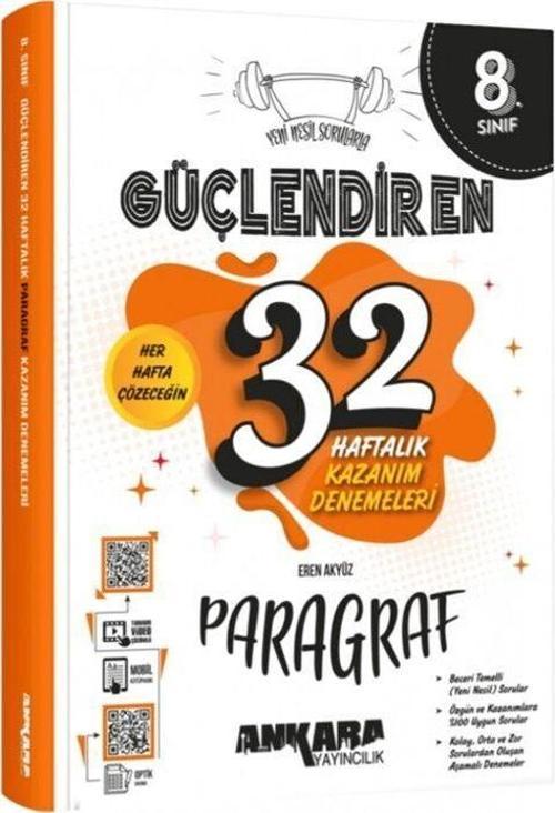 Ankara Yayıncılık 8. Sınıf Güçlendiren 32 Haftalık Paragraf Kazanım Denemeleri Ankara Yayın