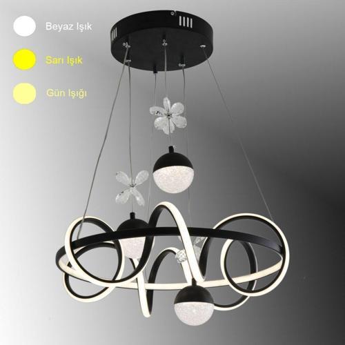 Tt314-3Tpl-Sy ( 3 Renk Işık Modüllü ) Büyük Sarmal Modeli Mat Siyah Led Avize