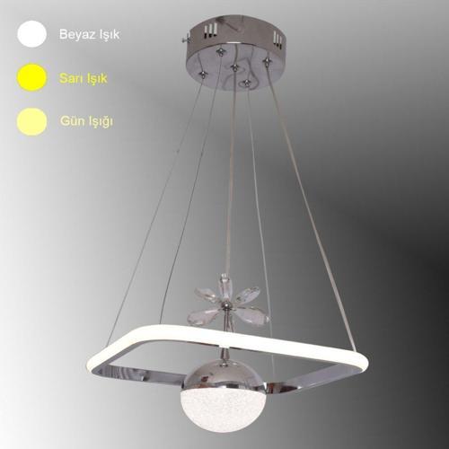Tt037-Kr Kare Model Krom Kaplama Tek Toplu 3 Renk Modüllü Ledli Avize