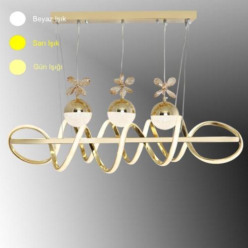 Tt314-3Tpl-Ym-Sr Büyük Sarmal Modeli Yemek Masası Sarı Kaplama Led Avize