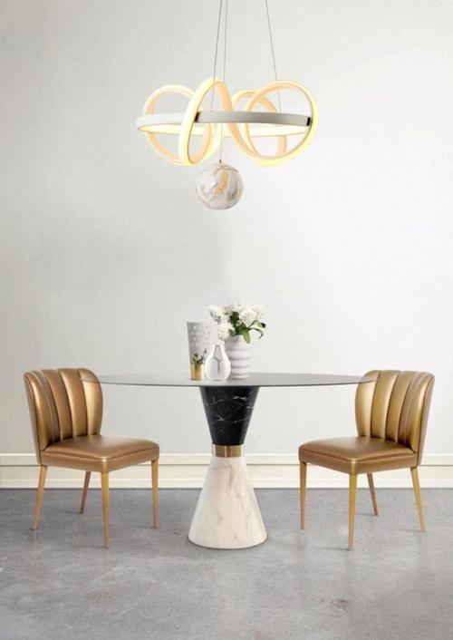 Tt003Tpl-By Sarmal Modeli Mat Beyaz ( Sarı Işık Led ) Mermer Desen Toplu Led Avize