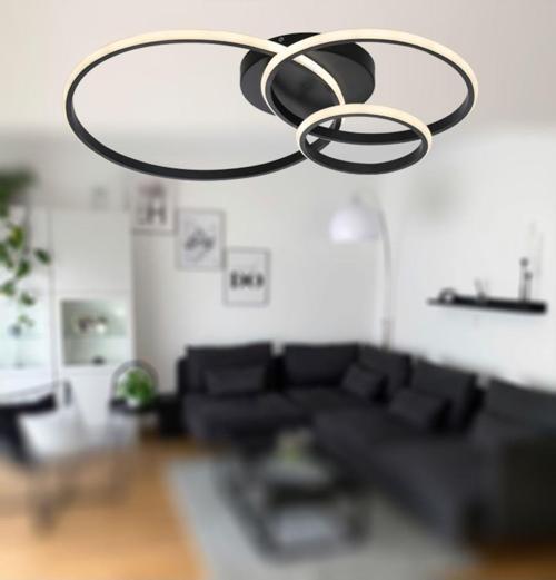 Tt323-Sy 3 Halkalı Mat Siyah Plofonyer ( 3 Renk Işık Modüllü ) Led Avize