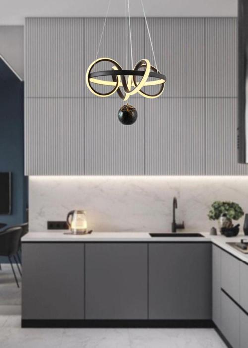 Tt003Tpl-Sy Sarmal Modeli Mat Siyah ( Beyaz Işık ) Mermer Desen Toplu Led Avize