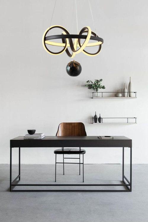 Tt003Tpl-Sy Sarmal Modeli Mat Siyah ( Sarı Işık Led ) Mermer Desen Toplu Led Avize