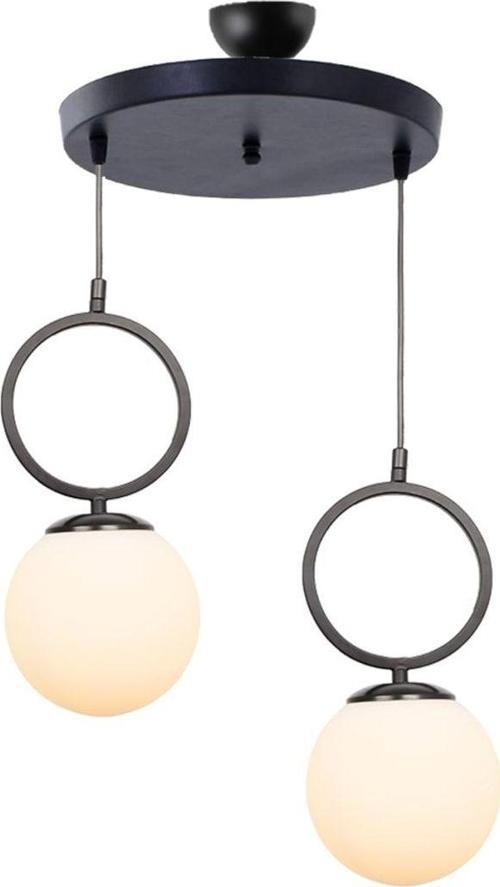 Tt014-2 Sy Mat Siyah Beyaz Camlı 2 Li Avize