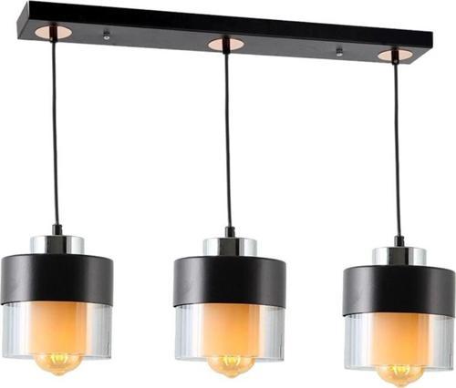 Tt201-3S-Sy Siyah-Krom 3 Lü Sıralı Avize