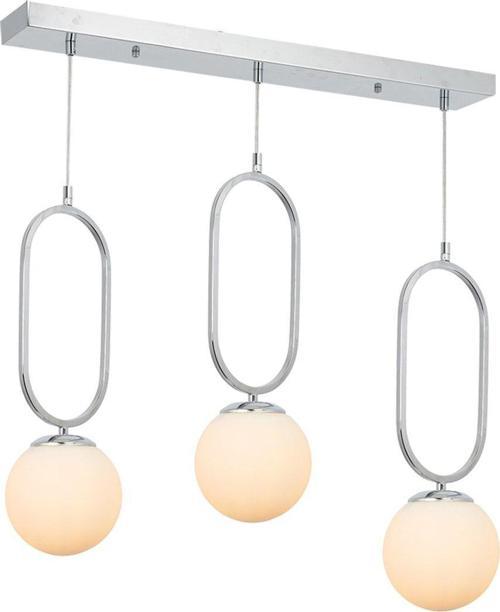 Tt016-3S Kr Krom Kaplama Beyaz Camlı 3 Lü Sıralı Avize