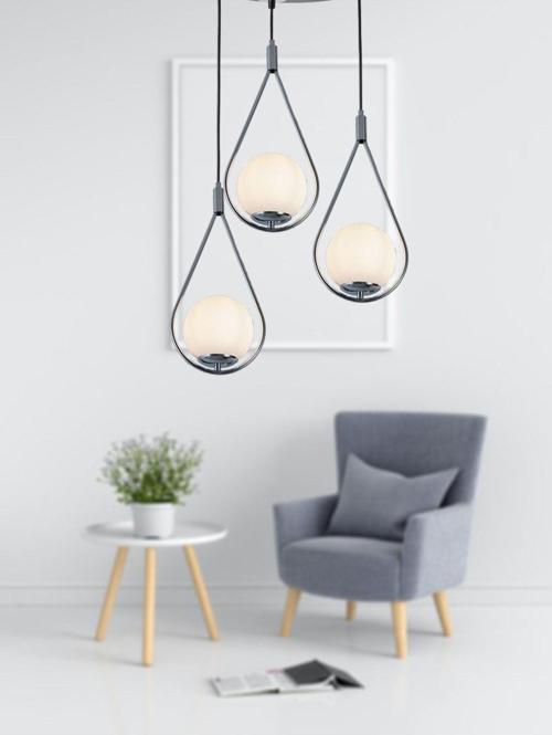 Tt024-3Y-Sy-Kr Mat Siyah-Krom 3 Lü Yuvarlak Avize