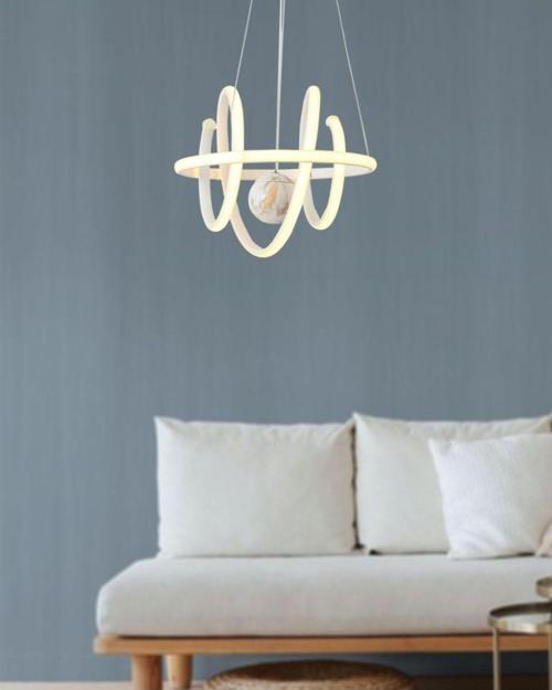 Tt005Tpl-By Burgu Modeli ( Beyaz Işık Led ) Mat Beyaz Mermer Desen Toplu Led Avize