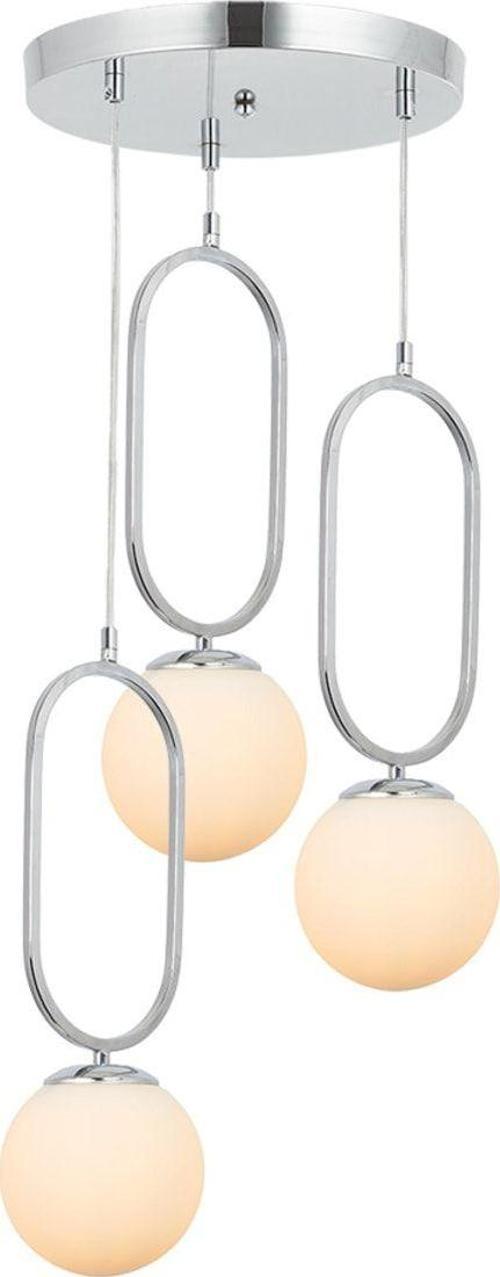 Tt016-3Y Kr Krom Kaplama Beyaz Camlı 3 Lü Yuvarlak Avize