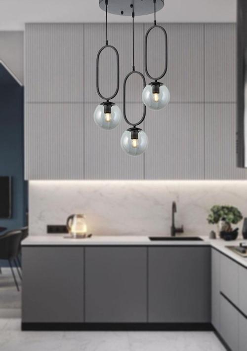 Tt016-3Y Sy Mat Siyah Füme Camlı 3 Lü Yuvarlak Avize