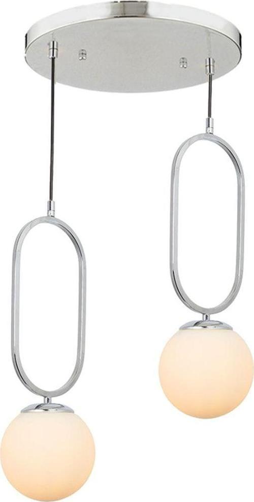 Tt016-2 Kr Krom Kaplama Beyaz Camlı 2 Li Avize