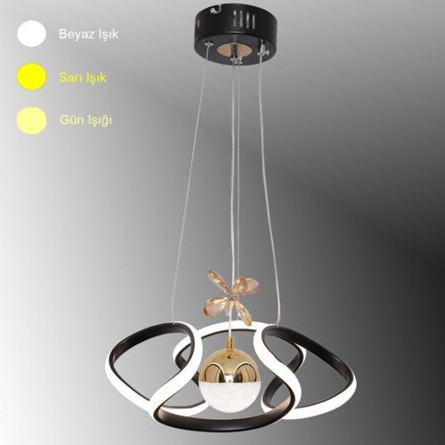 Helezon Modeli Mat Siyah-Gold Tek Toplu 3 Renk Modüllü Led Avize