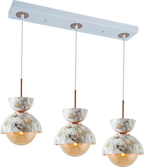 Tt007-3S Mby Mermer Desen 3 Lü Sıralı Beyaz Lüks Avize