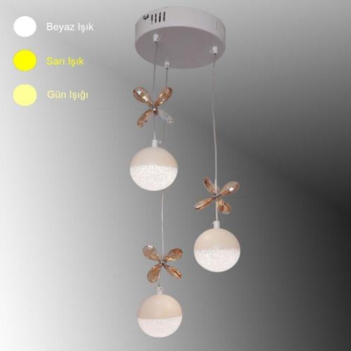 Tt033-3-By Kelebek Toplu Model Mat Beyaz 3 Lü 3 Renk Modüllü Ledli Avize