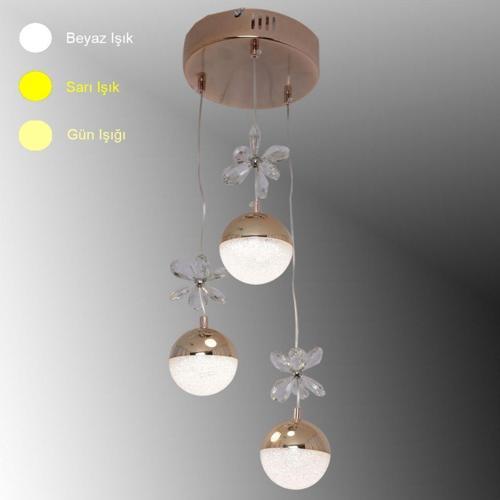 Tt033-3-Fsr Kelebek Toplu Model Fransız Sarısı Kaplama 3 Lü 3 Renk Modüllü Ledli Avize