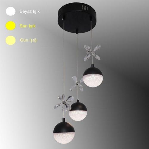 Tt033-3-Sy Kelebek Toplu Model Mat Siyah 3 Lü 3 Renk Modüllü Ledli Avize