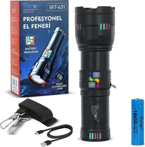 LAZER ETKİLİ PROFESYONEL EL FENERİ WATTON WT-631- 30,000 LÜMEN