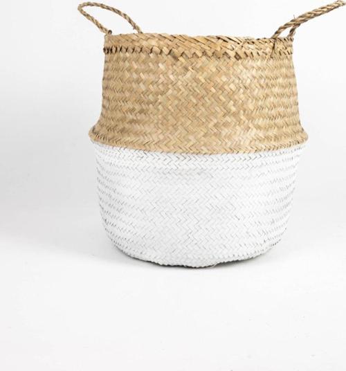 El Yapımı Yarı Beyaz Renkli Natural Hasır Sepet - Small Boyut 25X25 Cm