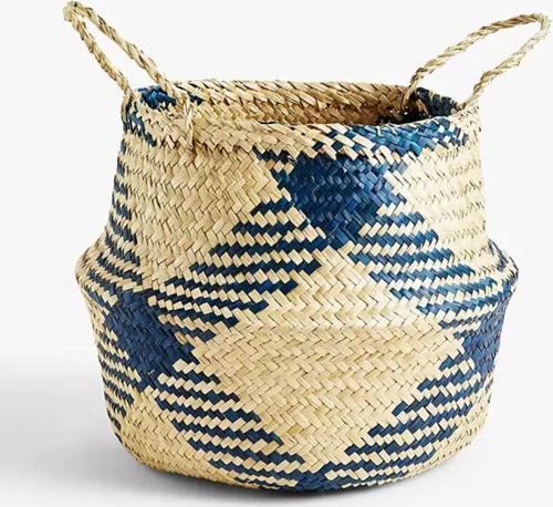Siyahlı Small Boy Katlanabilir Hasır Sepet / Saksılık 25X25Cm