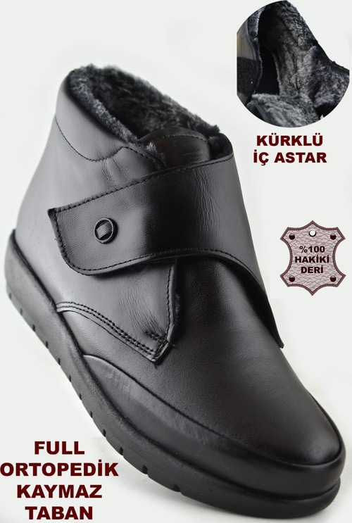 200 Ortopedik Taban İçi Kürklü Siyah Anne Botu Kadın Cırtlı Bot Ayakkabı
