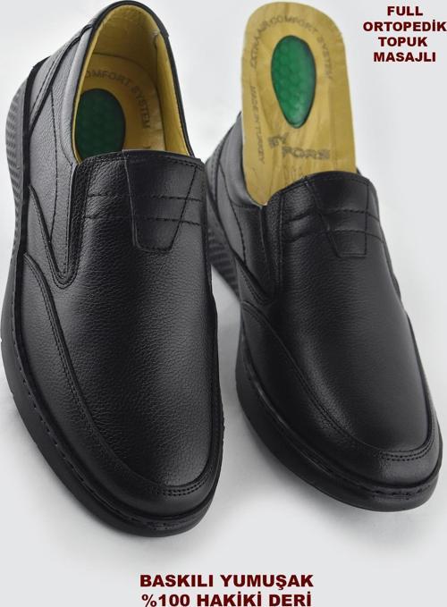 7575 Ortopedik Taban Siyah Hakiki Deri Erkek Ayakkabı Mevsimlik
