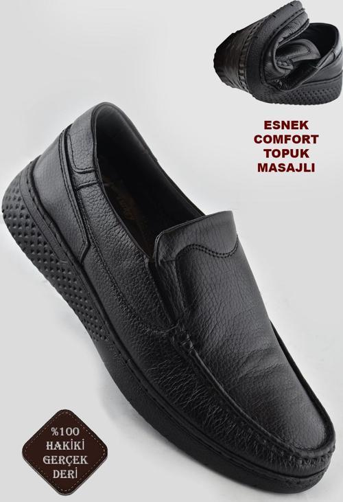 9575 Ortopedik Taban Siyah Hakiki Deri Erkek Ayakkabı Yazlık Mevsimlik
