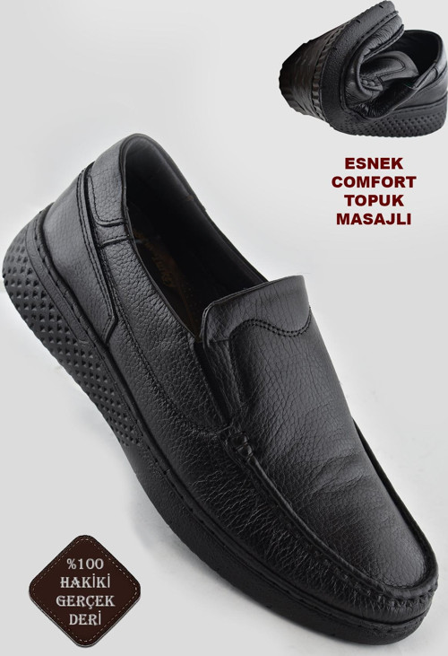9575 Ortopedik Taban Siyah Hakiki Deri Erkek Ayakkabı Yazlık Mevsimlik