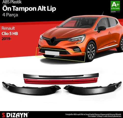 Renault Clio Uyumlu 5 Hatchback ABS Plastik Ön Tampon Alt Lip Kırmızı Ekli 4 Parça. 2019 Üzeri A+Kalite Parça