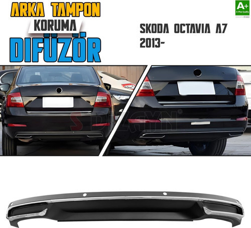 S-Dizayn Skoda Octavia A7 Arka Tampon Difüzör Egzozlu OEM Stil 2013 Üzeri A+ Kalite