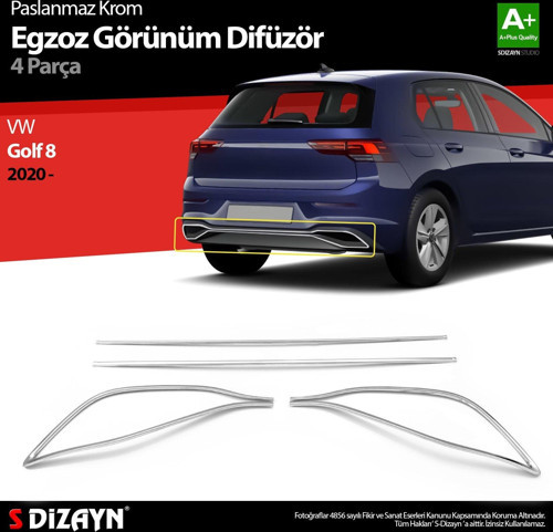 S-Dizayn VW Golf 8 Egzoz Görünümü Difüzör 4 Prç. 2020 Üzeri