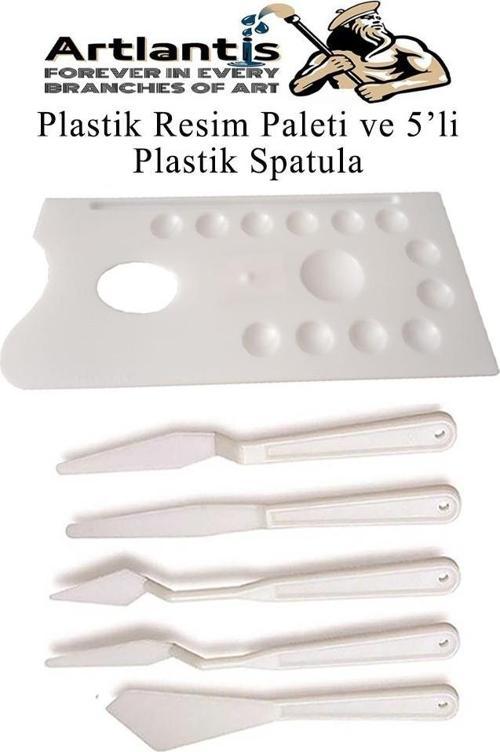 Plastik 13 Hazneli Resim Paleti ve 5 li Plastik Spatula 1 Paket Ressam Paleti Sanatsal Esnek Plastik Palet Bıçağı