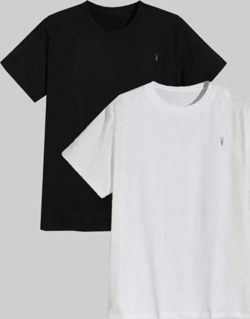 Erkek Siyah-Beyaz Bisiklet Yaka Standart %100 Pamuk Erkek Spor T-Shirt 2'Li Paket