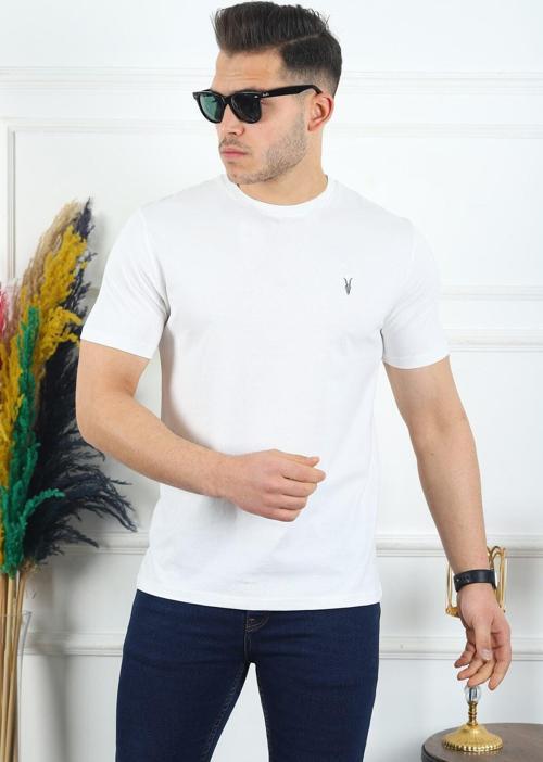 Erkek Beyaz T-Shirt Standart Basic Bisiklet Yaka Düz %100 Pamuk Erkek Spor Tişört