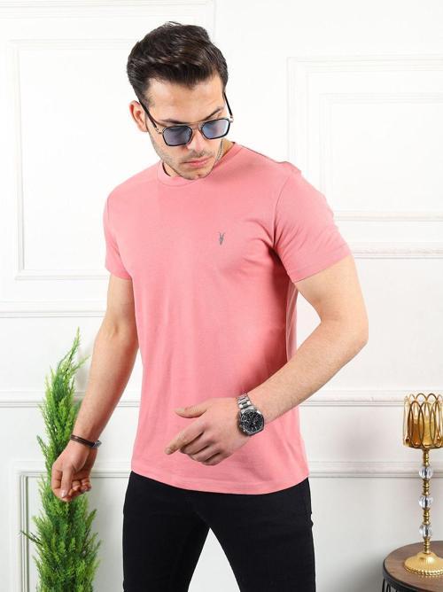 Pudra Erkek Tişört Standart-Fit Bisiklet Yaka Ter Tutmayan Düz Erkek Tişört Spor T-Shirt