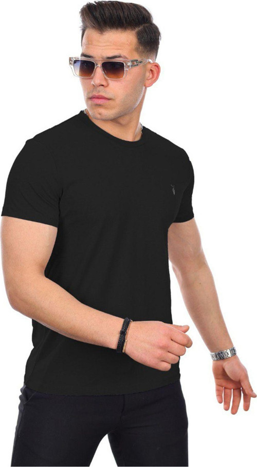 Erkek Siyah Iç Göstermeyen %100 Pamuk Standart Fit Erkek Basic Spor Tişört