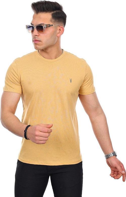 Erkek Hardal Tişört Standart Bisiklet Yaka Düz %100 Pamuk Erkek Spor T-Shirt