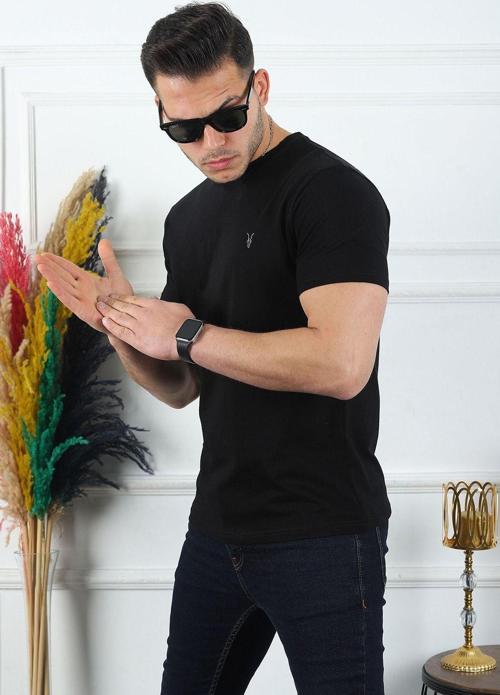 Erkek Bisiklet Yaka Standart %100 Pamuk Erkek Basic Spor T-Shirt - Siyah