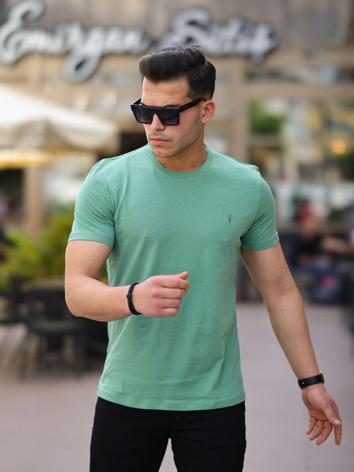 Erkek Bisiklet Yaka Standart %100 Pamuk Erkek Basic Spor T-Shirt - Çağla